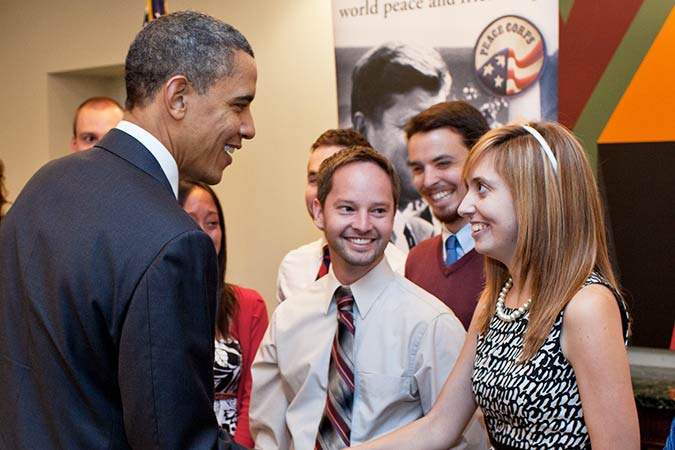 President Obama greeting peace corps member