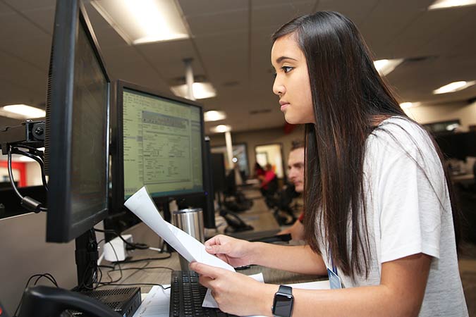 student in a computer lab
