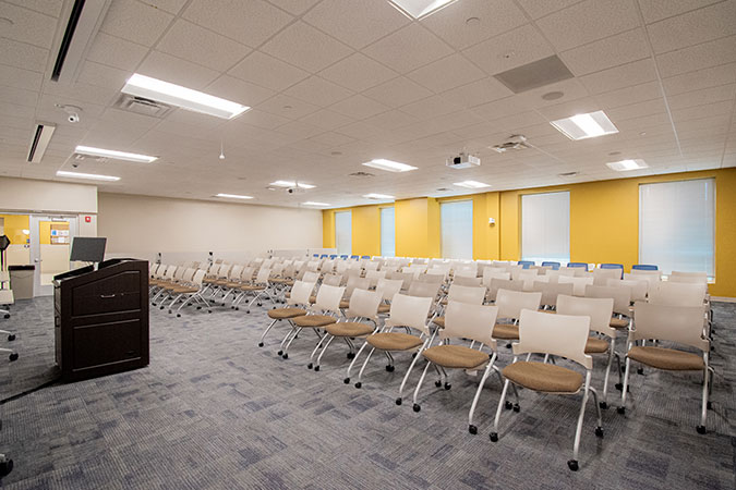 special events room, rows of chairs and a podium