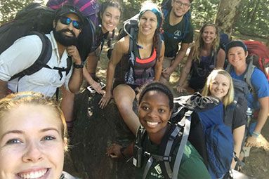 students hiking