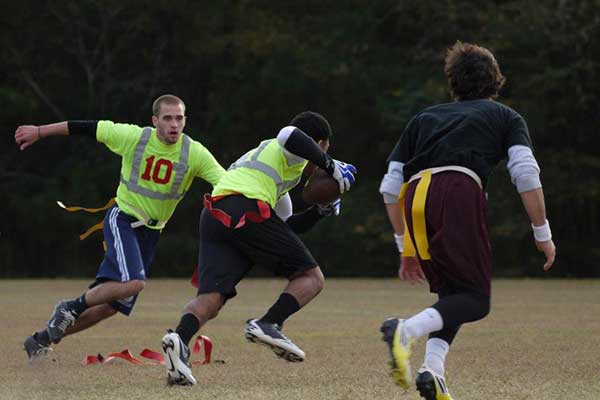 students playing flag football