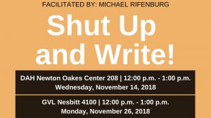 Shut Up and Write information for Dahlonega and Gainesville campuses