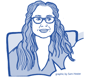 woman wearing glasses, graphic by sam hester