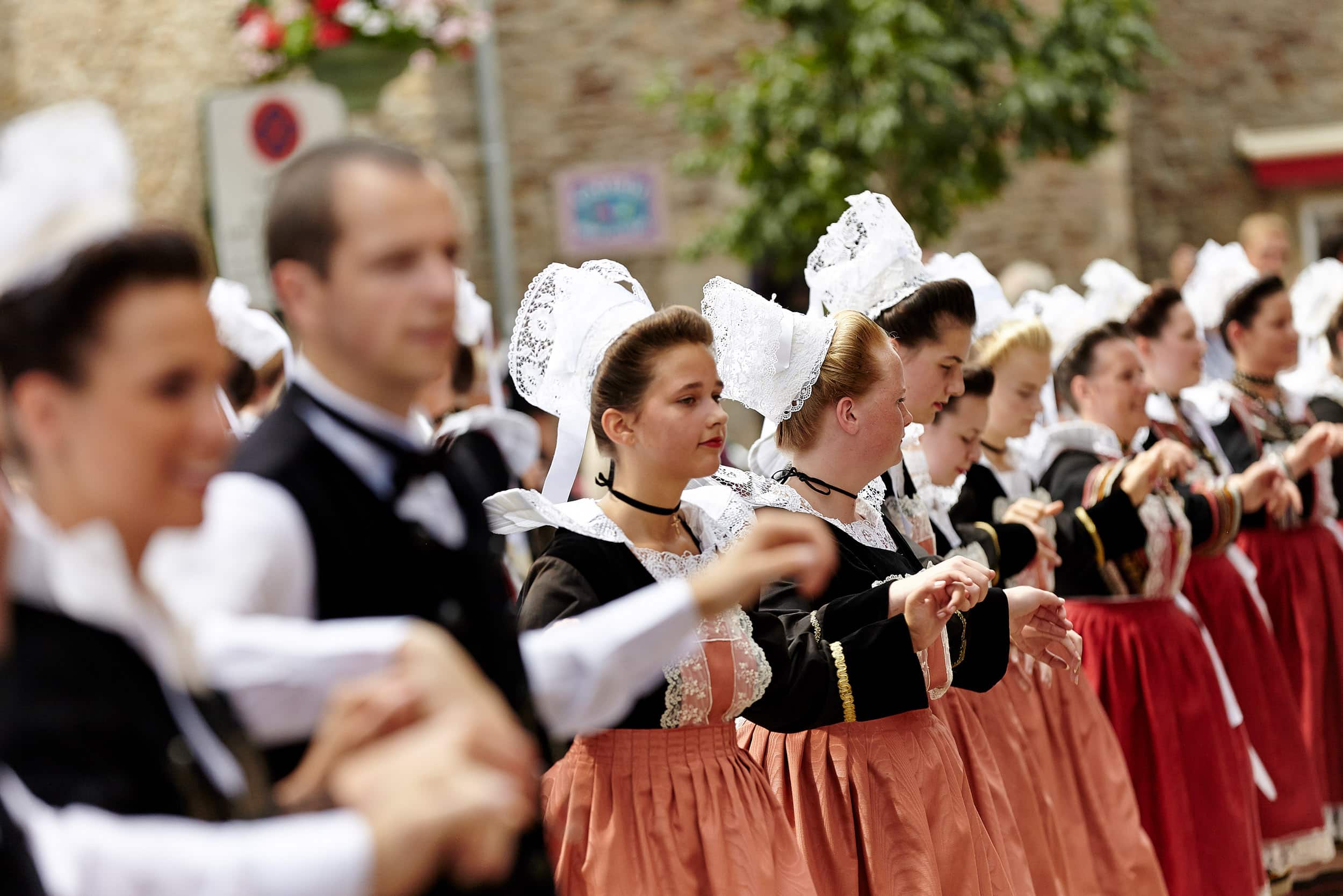 Traditional Breton Dancers in the street of St. Malo