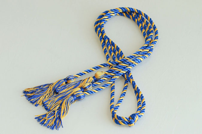 magna cum laude blue and gold wrapped honors cord