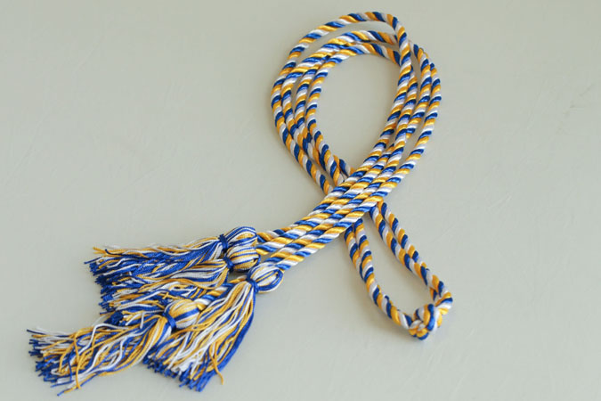 summa cum laude blue, gold, and white honors cord