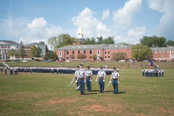 Cadets in formation on drill field