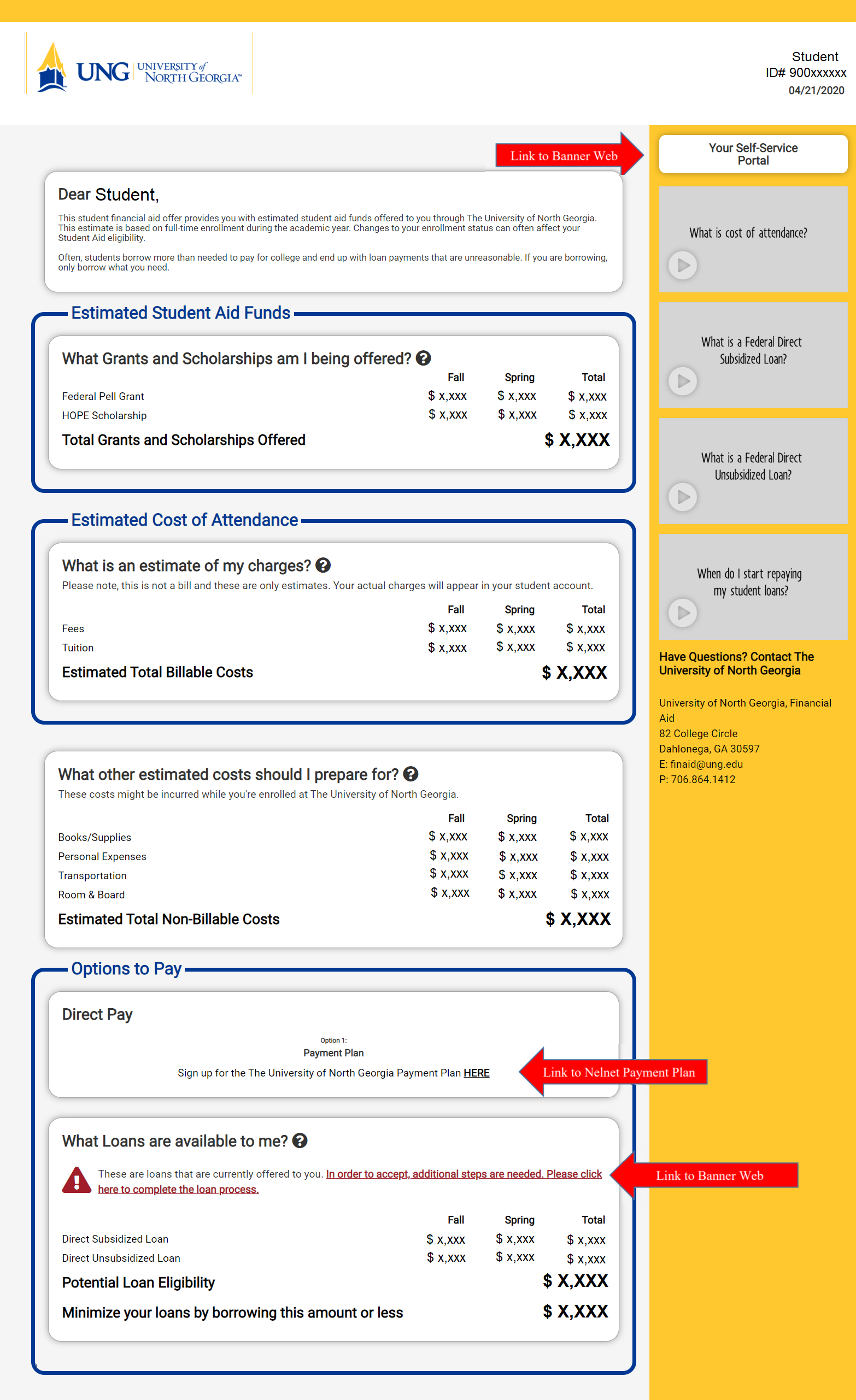 Image of the financial aid offer letter