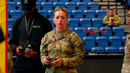 Cadet working with drone equipment in the gym