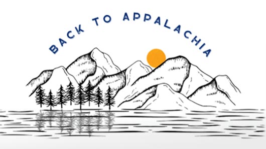 illustration of mountains and water - with Back to applahica text over the image