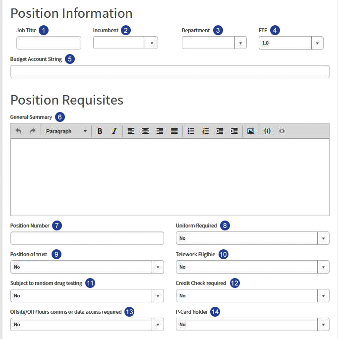 Position Information and Position Requisites sections
