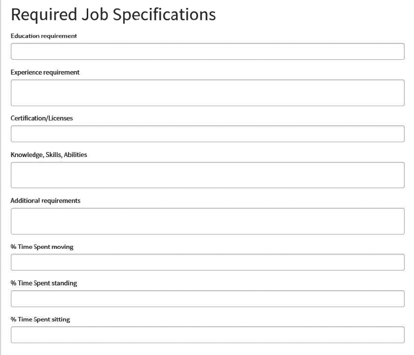 Required Job Specifications section