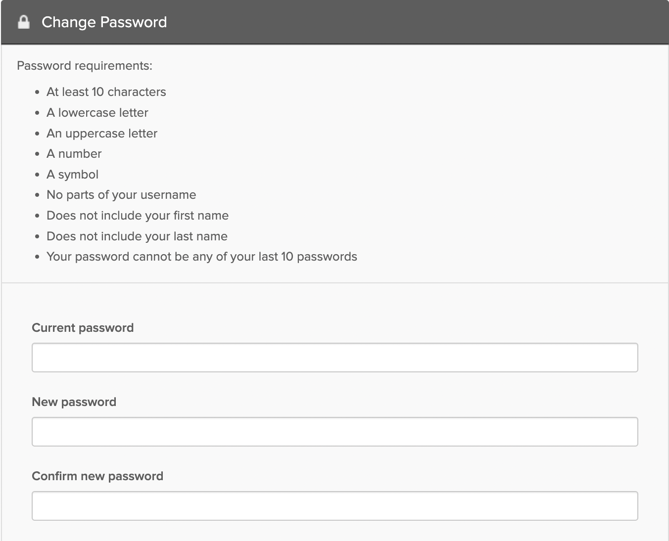 shows form to change password