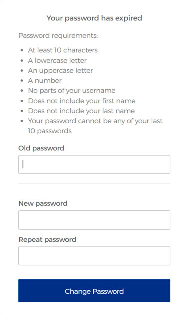window to change old expired password