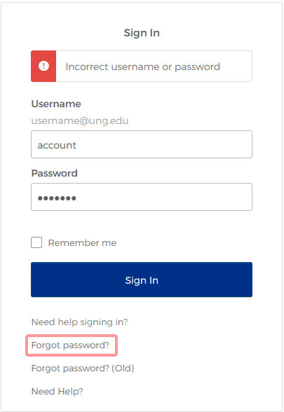 links exposed after selecting - 'need help signing in' below sign in fields - forgot password option appears