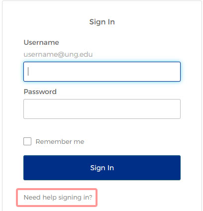 sign in prompt with link below sign in fields - 'need help signing in' link