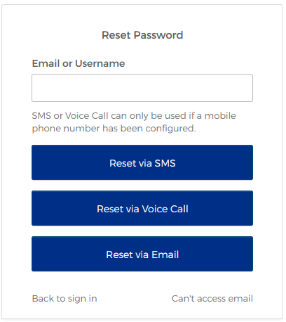 prompt for reset password - input field for email or username to verify sending reset information