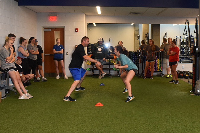 Dr. Blake Podsen teaching Advanced Strength & Conditioning (KINS 4012) in the Strength and Conditioning Lab