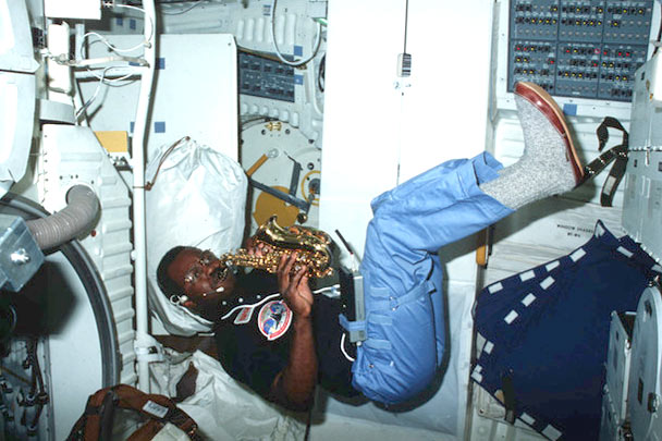Ronald playing Saxaphone in zero gravity