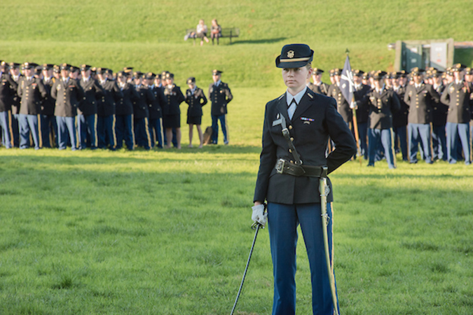 cadet stands in the middle of the drill field