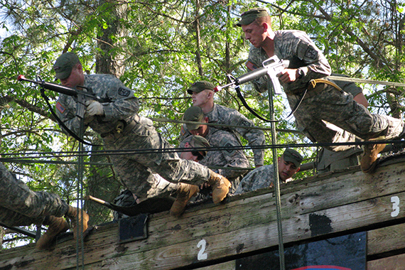 Cadets repelling over wall