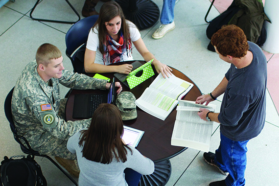 Students studying around table