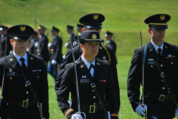 small formation of male and female cadets