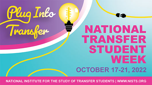 Plug Into Transfer National Transfer Student Week October 17-21, 2022 National Institute for the study of transfer students www.nists.org