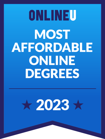 online u badge that states it is most affordable online degrees for 2023