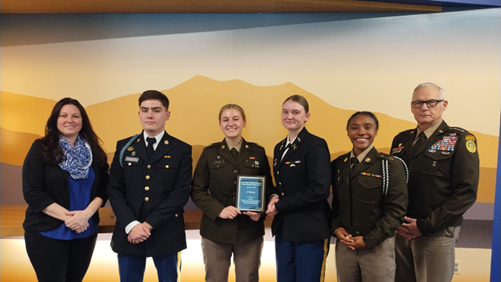 (UNG’s Senior Military College Intercollegiate Ethics Bowl Team poses after their second-place victory.)