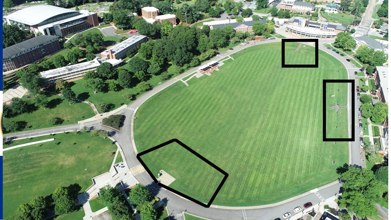 aerial view of drill field with border boxes indicating building areas