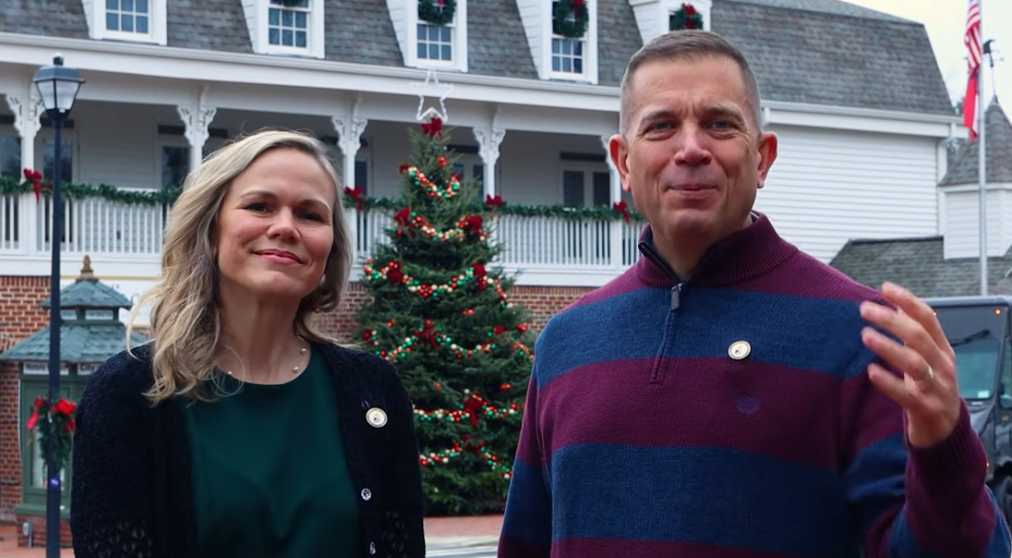 Michael and Jessica Shannon downtown Dahlonega near xmas tree