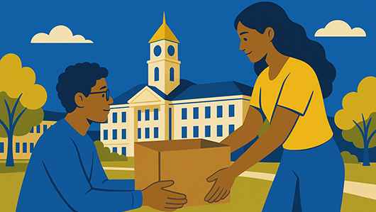 illustration of volunteers filling a food box