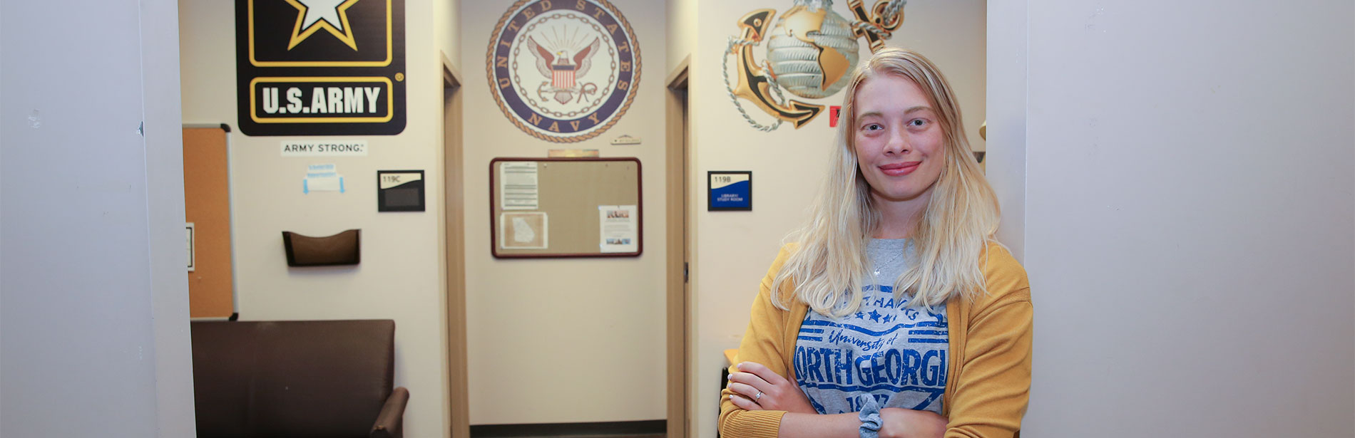 Emily Schwarck in the UNG Military Resource Center