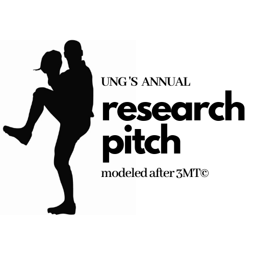 baseball picture silhoutte with text - UNG's first annual research pitch modeled after 3MT (trademark)