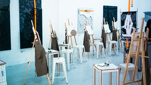 classroom with easels